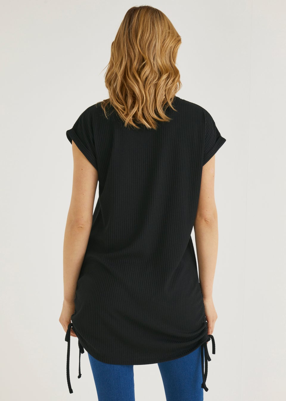 Black Ruched Longline Tee