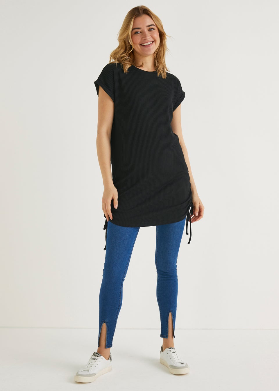 Black Ruched Longline Tee