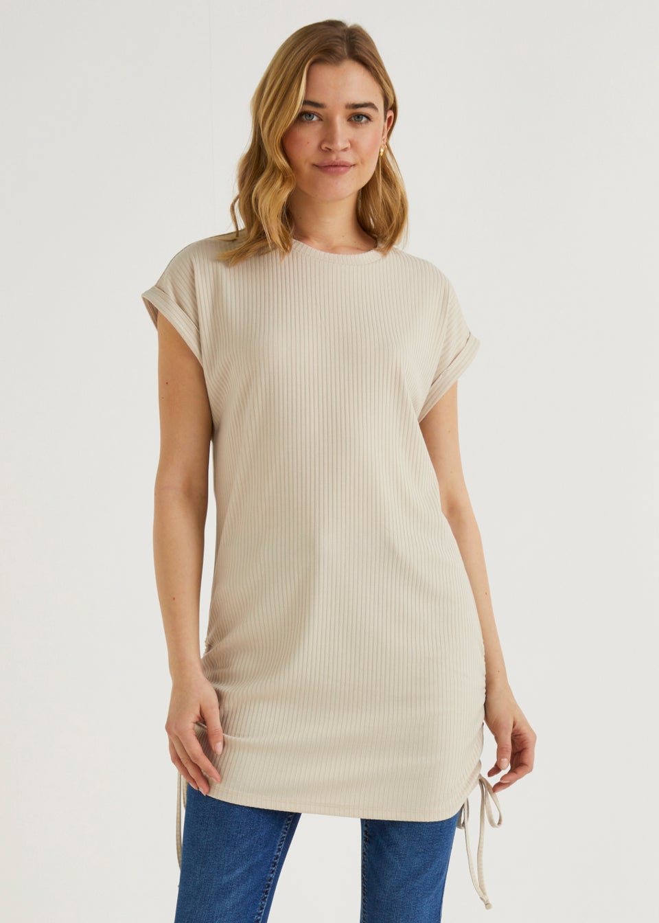Beige Ruched Longline Tee Matalan