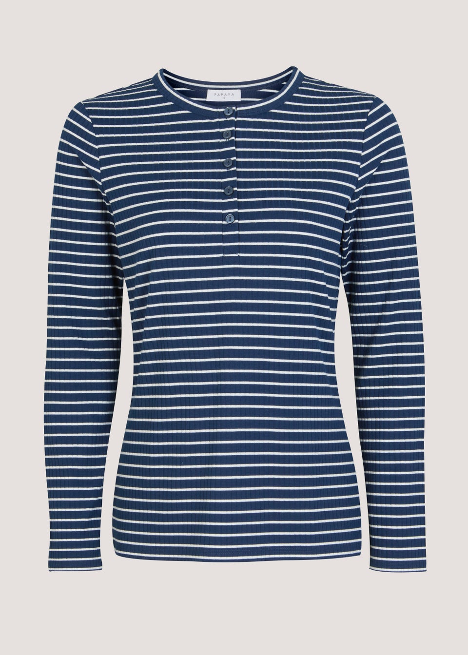 Navy Stripe Long Sleeve Ribbed Henley Top