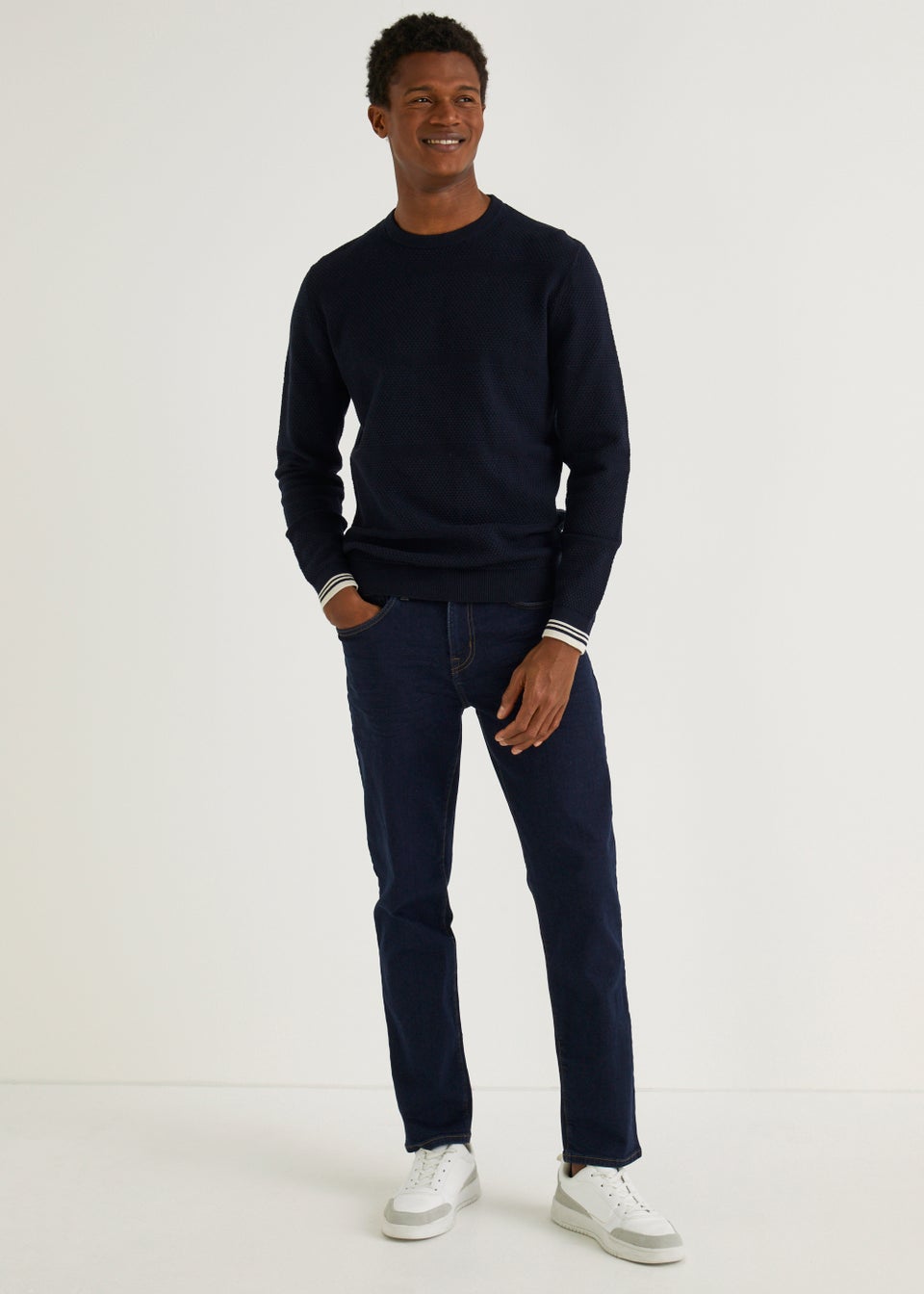 Navy Popcorn Crew Neck Jumper