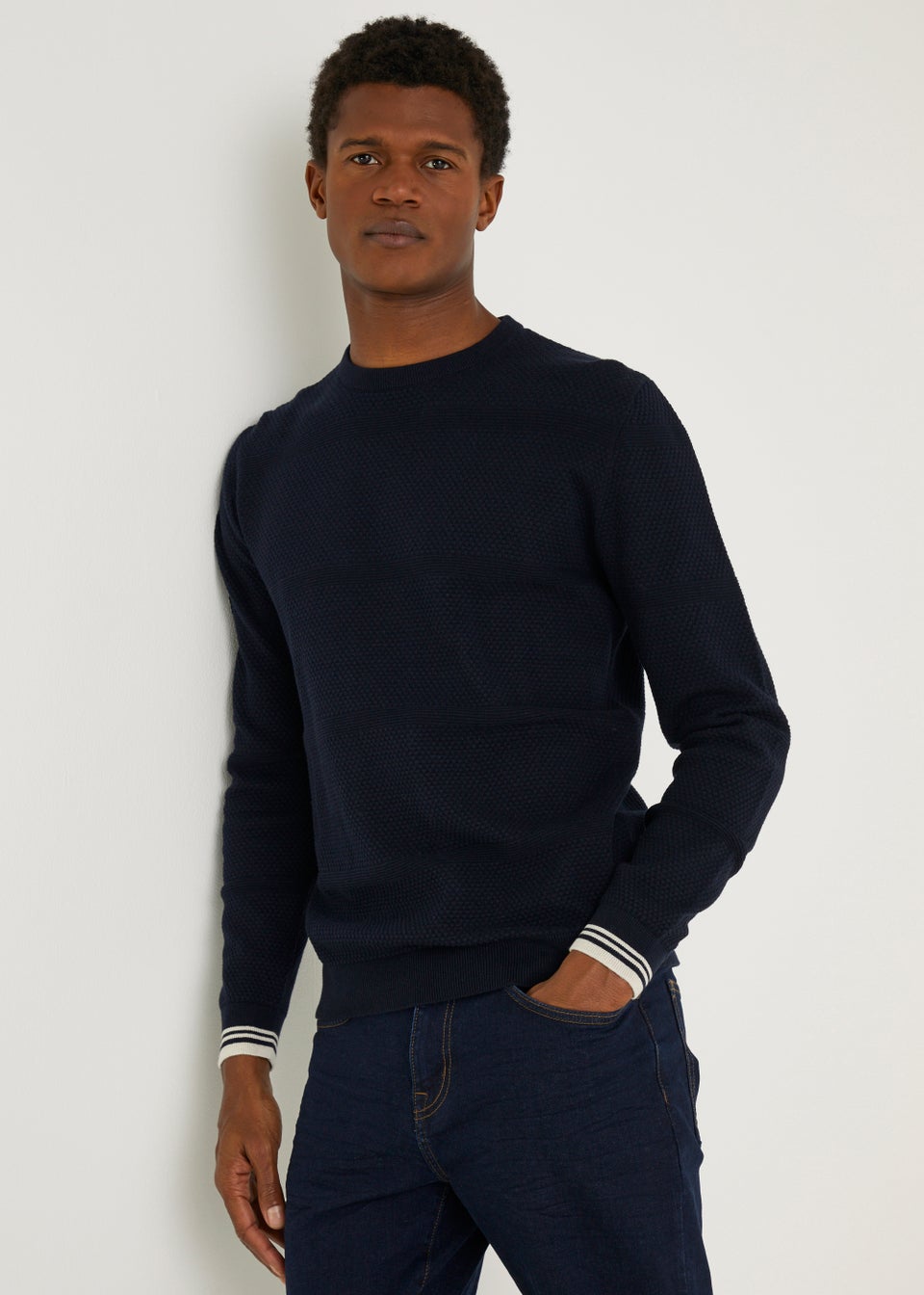 Navy Popcorn Crew Neck Jumper
