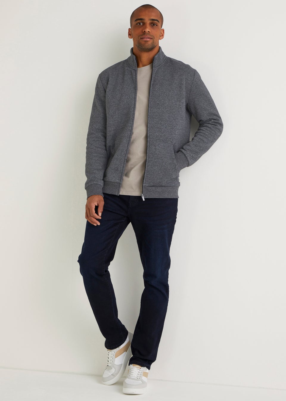 Grey Essential Funnel Neck Zip Up Jacket