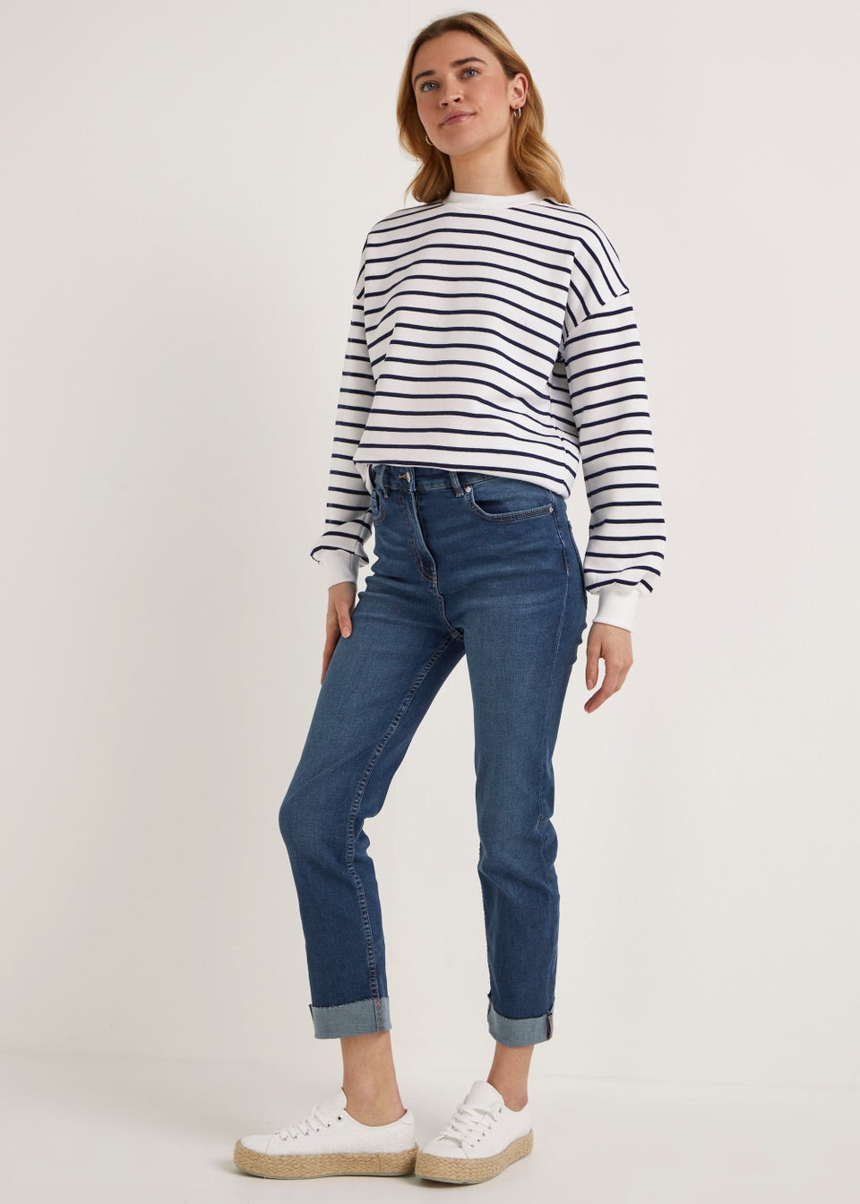 Dark Wash Slim Fit Turn Up Jeans