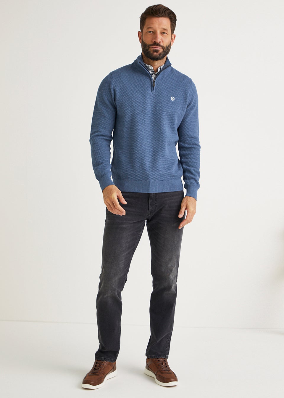 Lincoln Navy Quarter Zip Mock Neck Sweatshirt