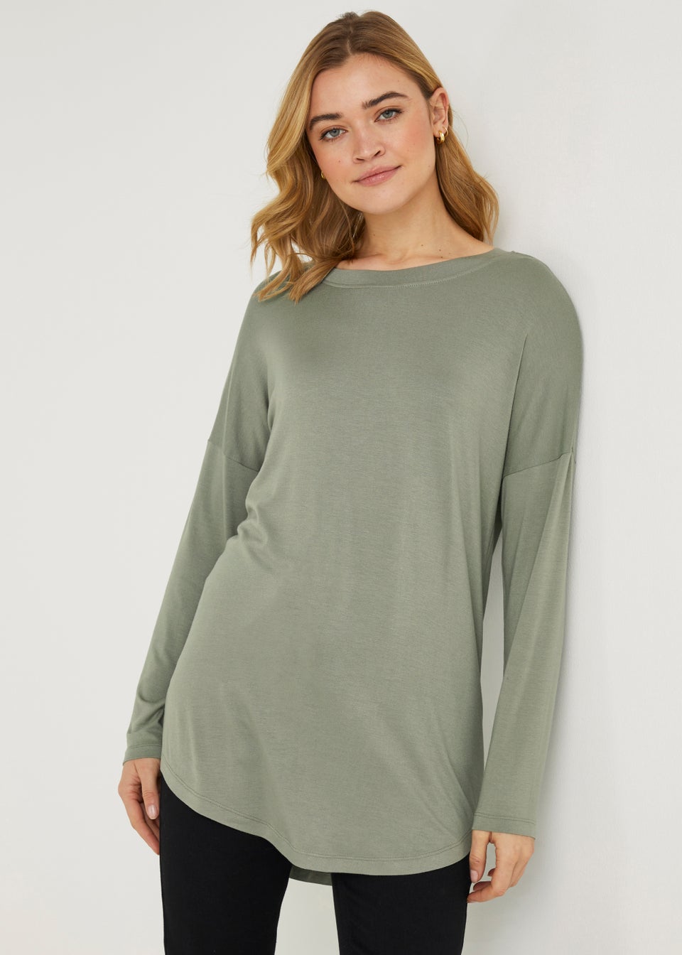 Khaki Viscose Longline Top