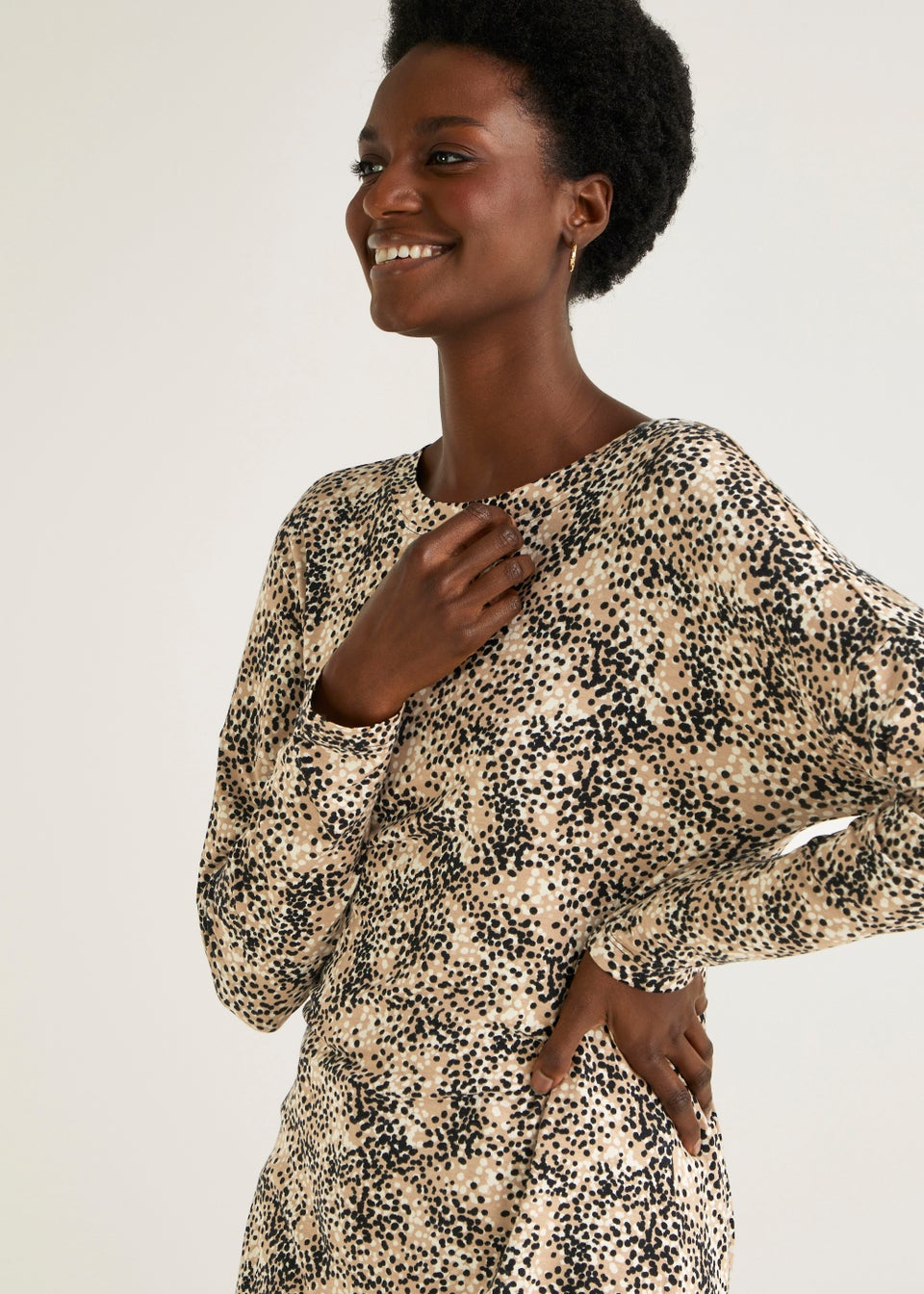 Beige Print Long Sleeve Top