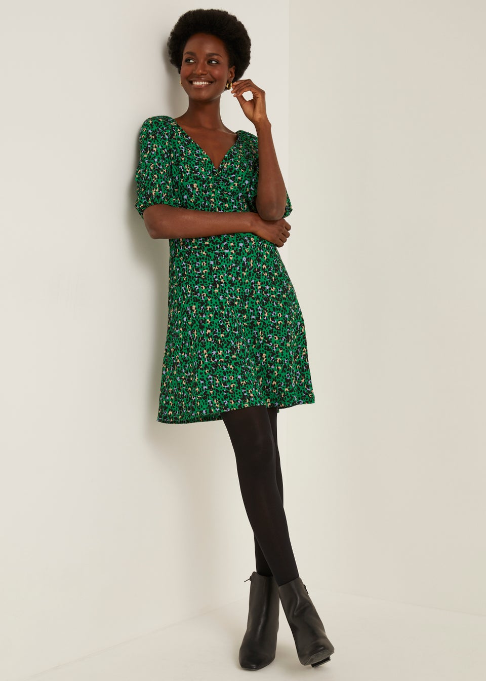 Green Animal Print Jersey Dress Matalan