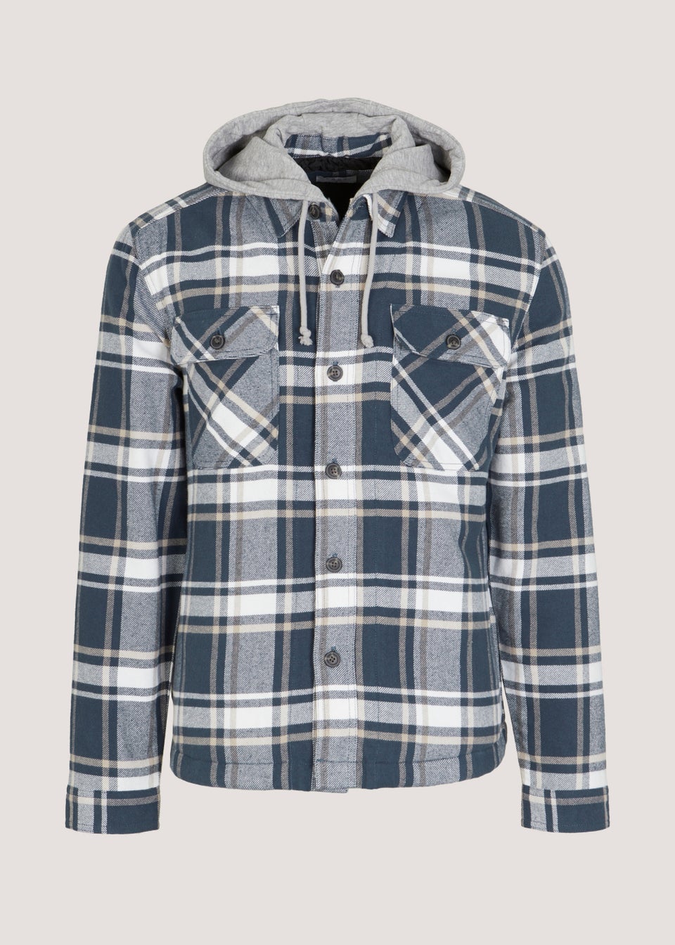 Blue Check Quilted Hoodie Shirt Matalan