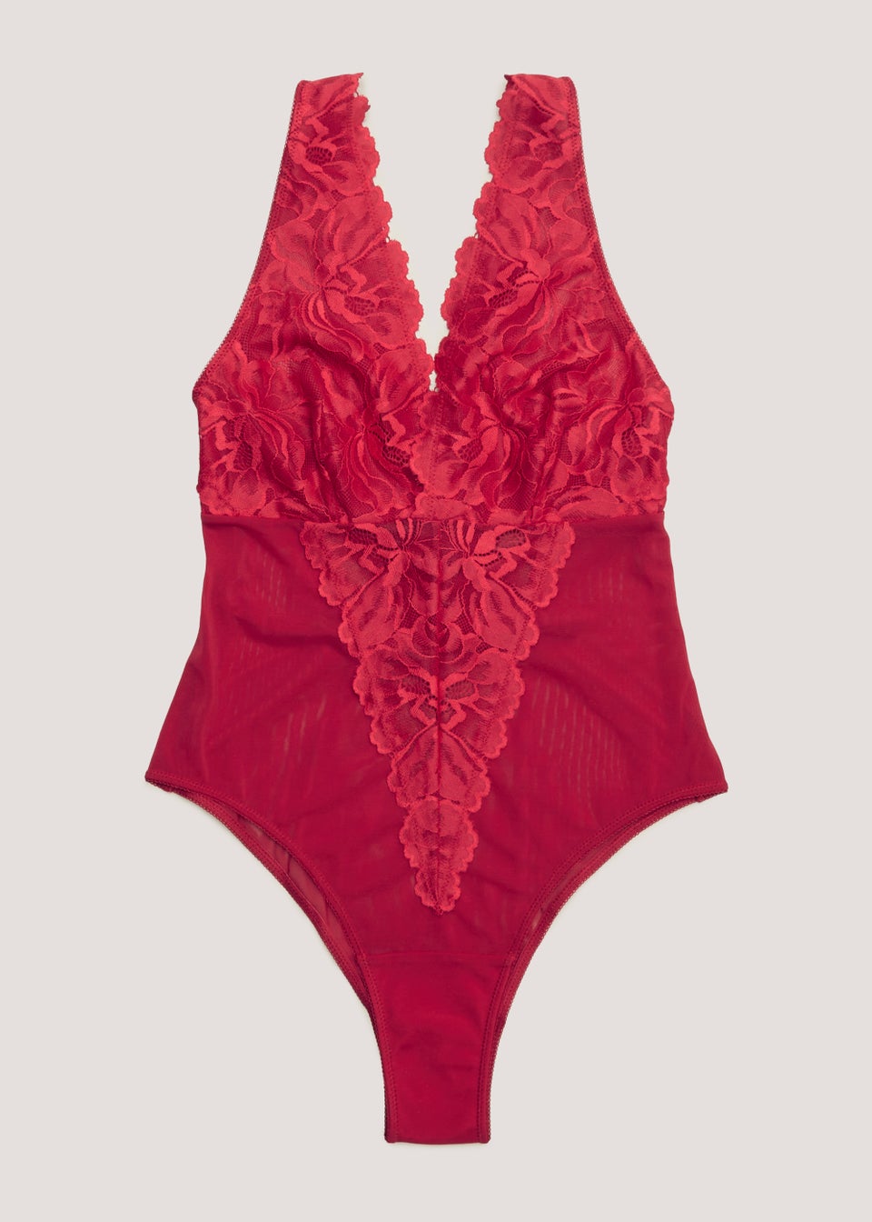 Red Lace V-Neck Bodysuit
