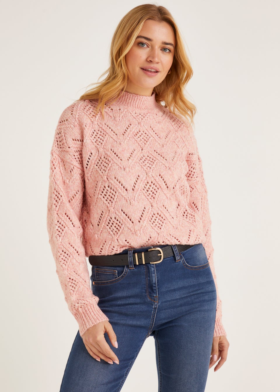 Coral Bobble Pointelle Jumper