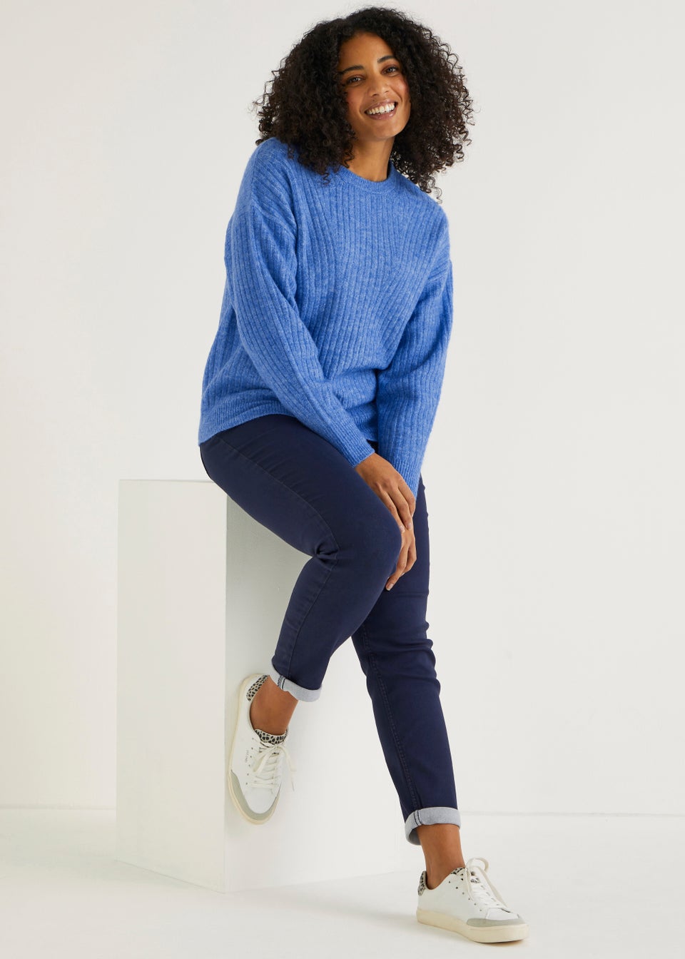 Blue ribbed jumper sale