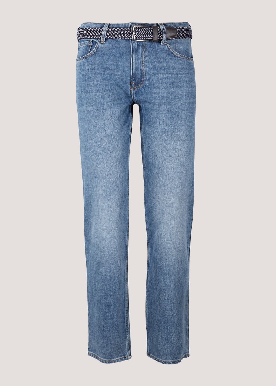 Lincoln Mid Wash Straight Fit Belted Jeans