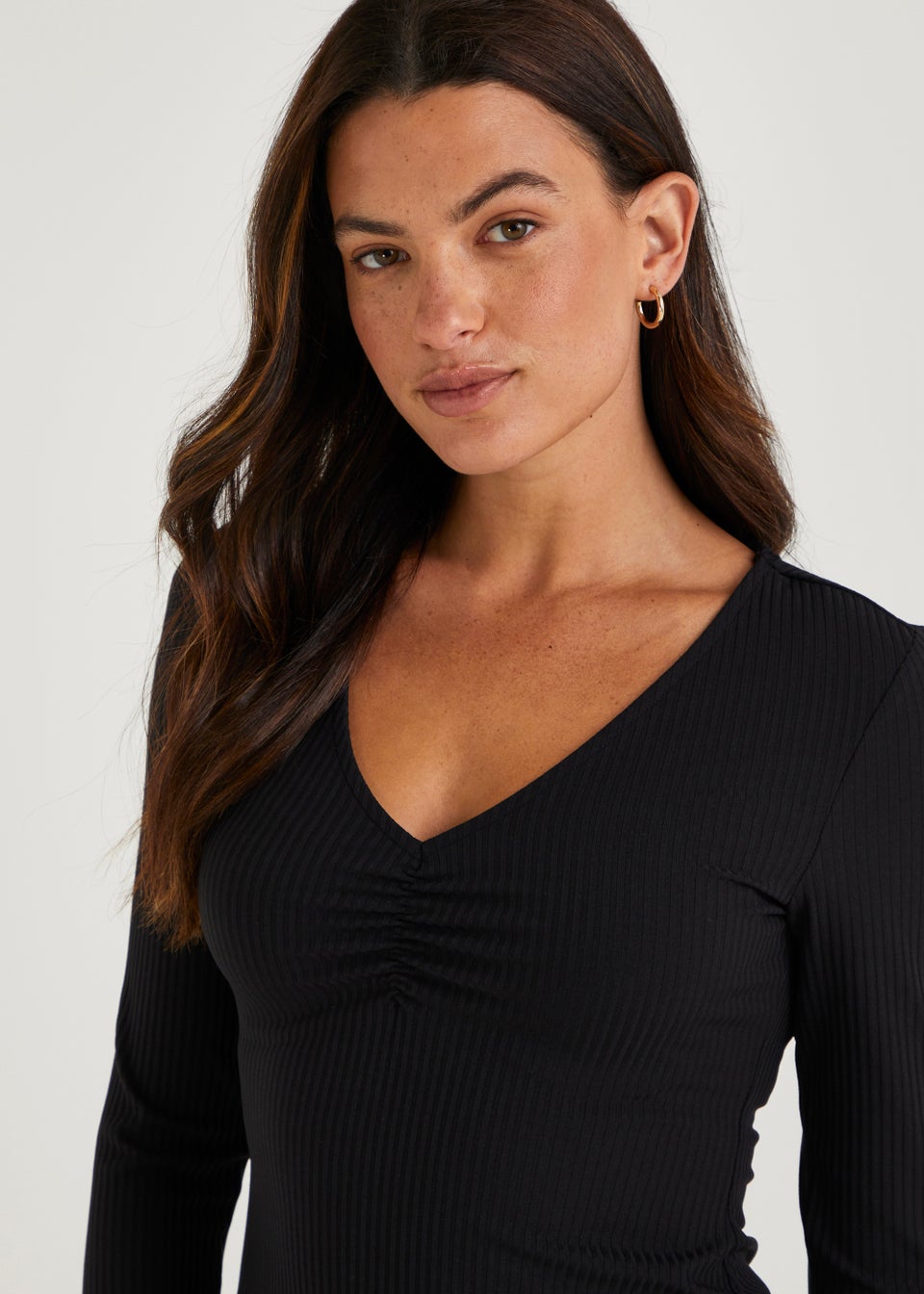 Black Ruched Front Mini Dress