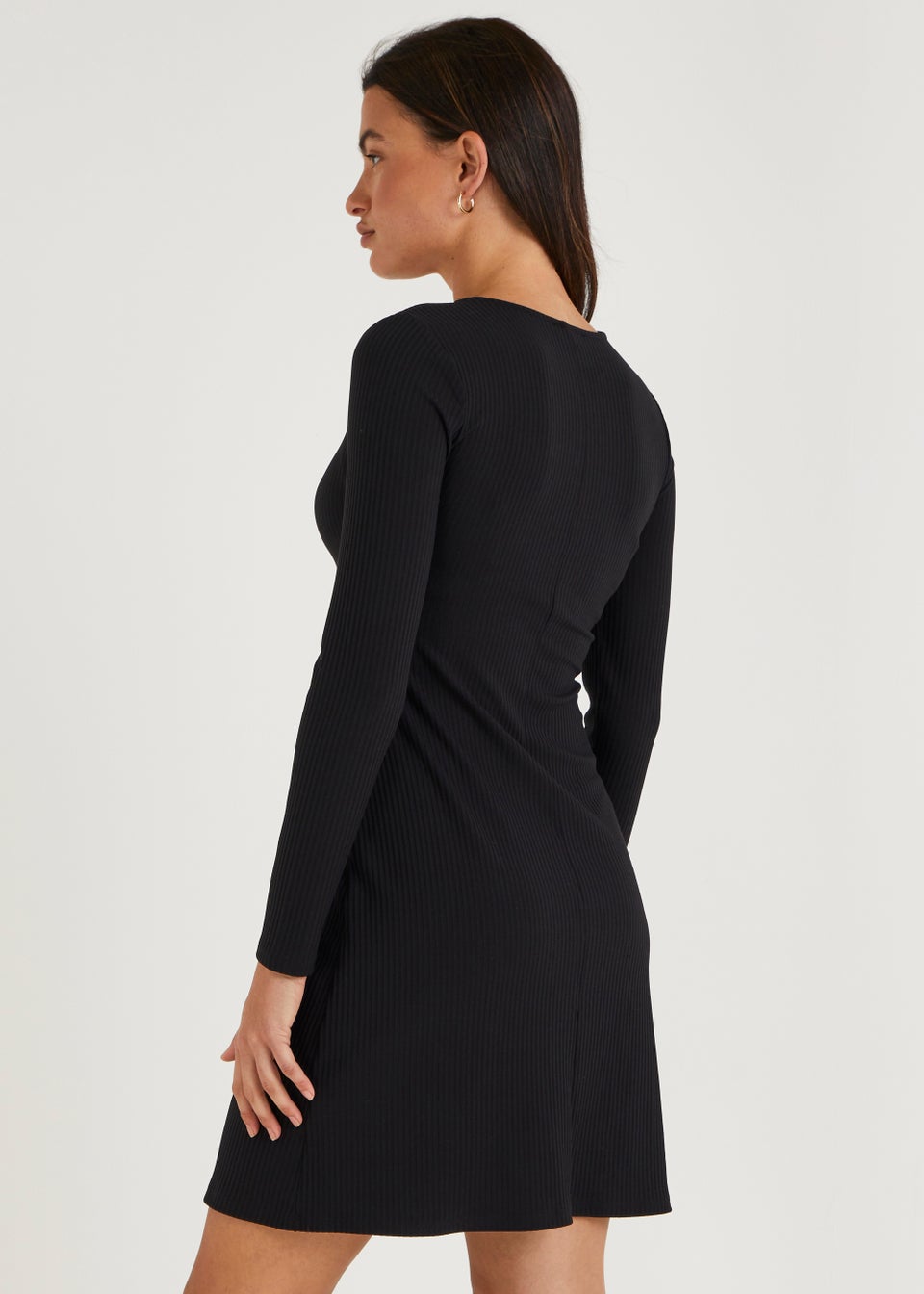 Black Ruched Front Mini Dress