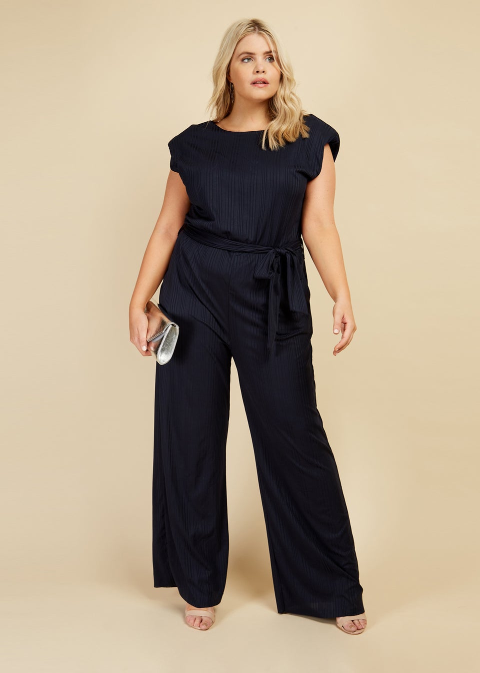 Little Mistress Navy Tie Waist Jumpsuit