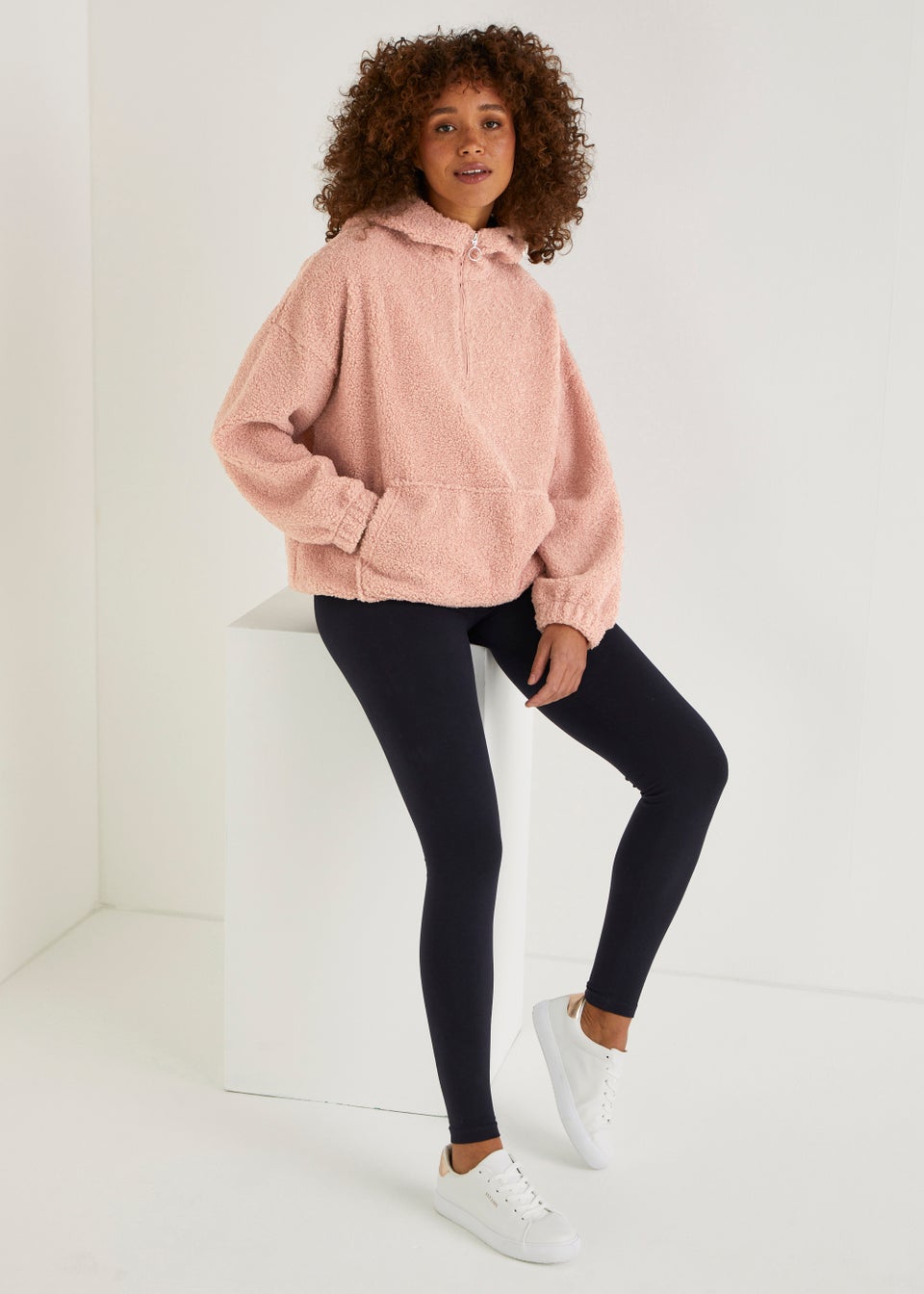 Pink Half Zip Borg Hoodie
