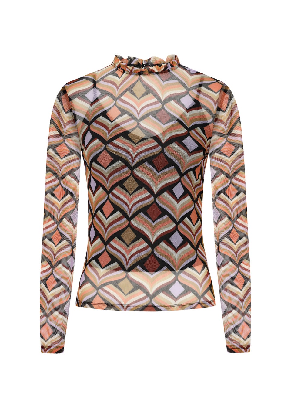 Girls on Film Geo Print Mesh Top