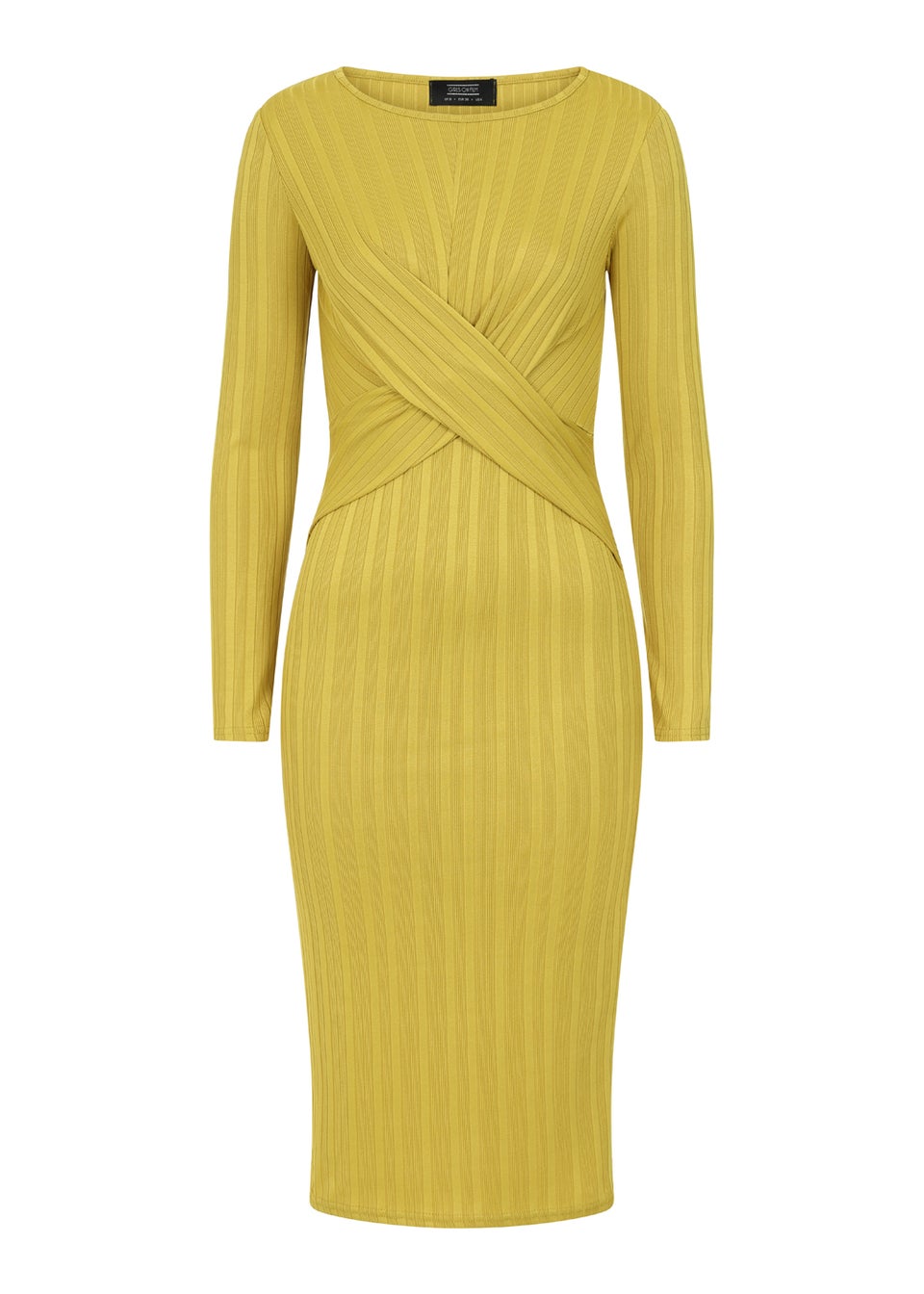 Girls on Film Olive Ribbed Crossover Midi Dress