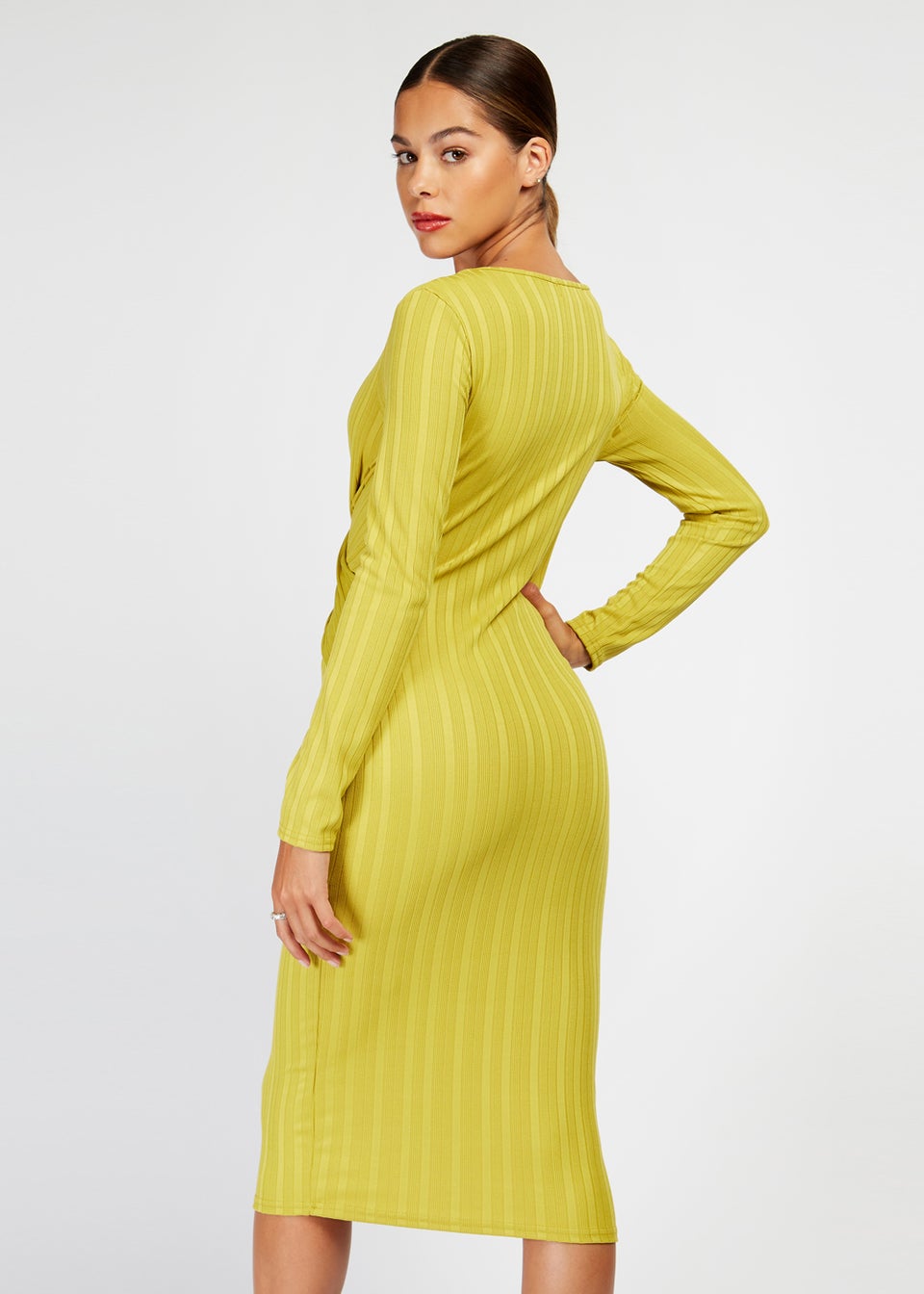 Girls on Film Olive Ribbed Crossover Midi Dress