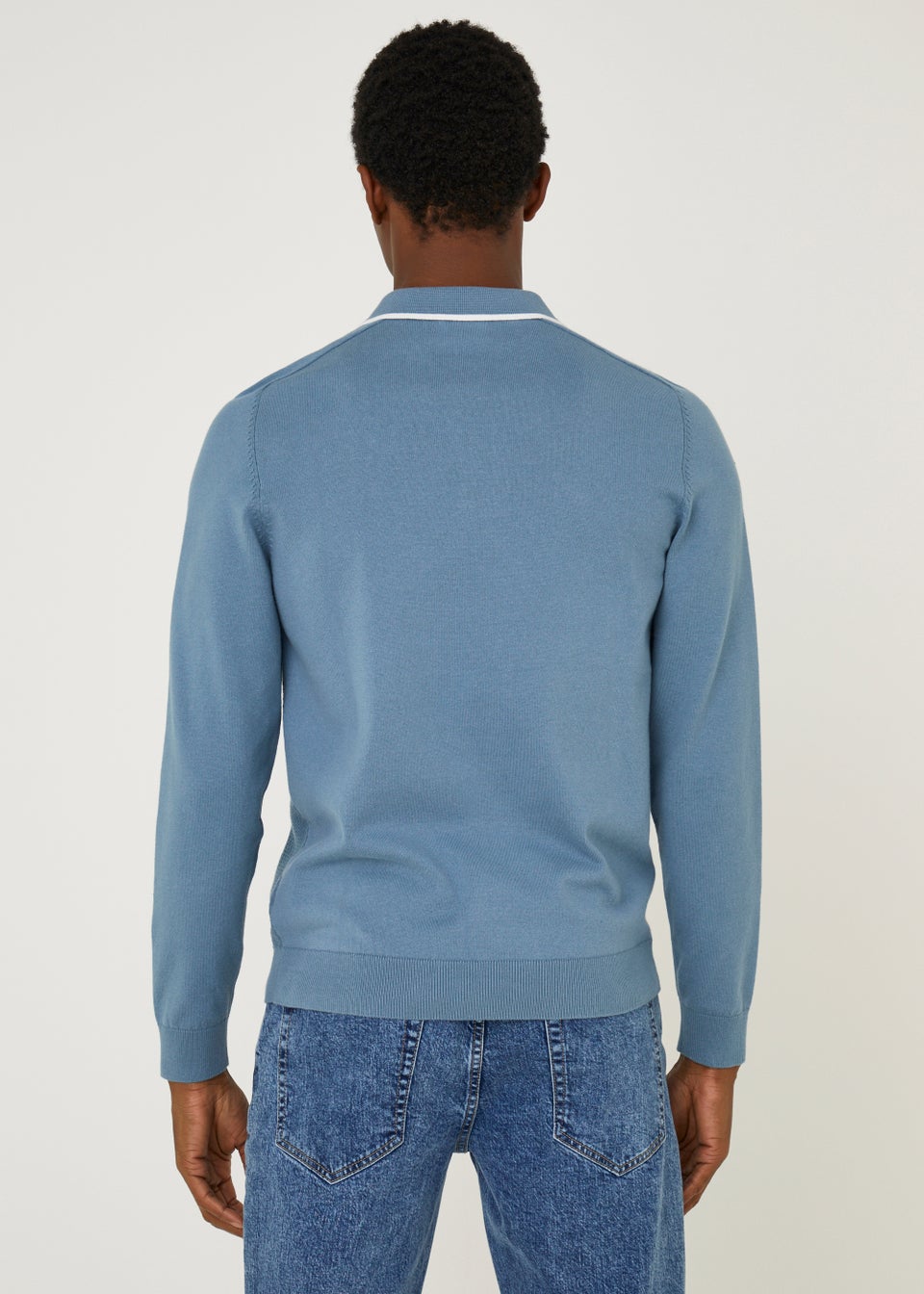 Blue Long Sleeve Zip Polo Shirt