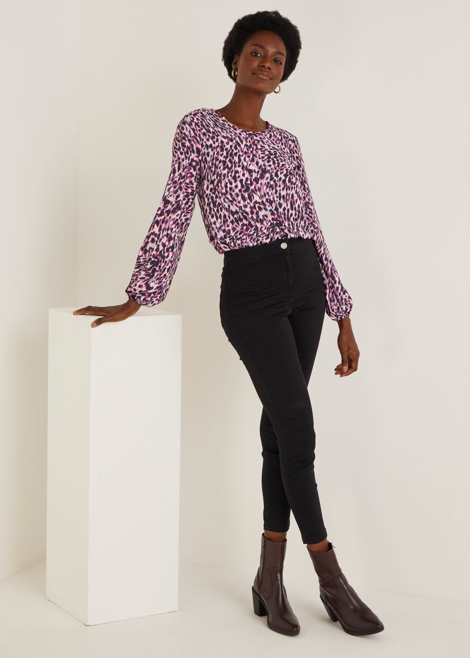 Pink Animal Print Bubble Box Long Sleeve Top