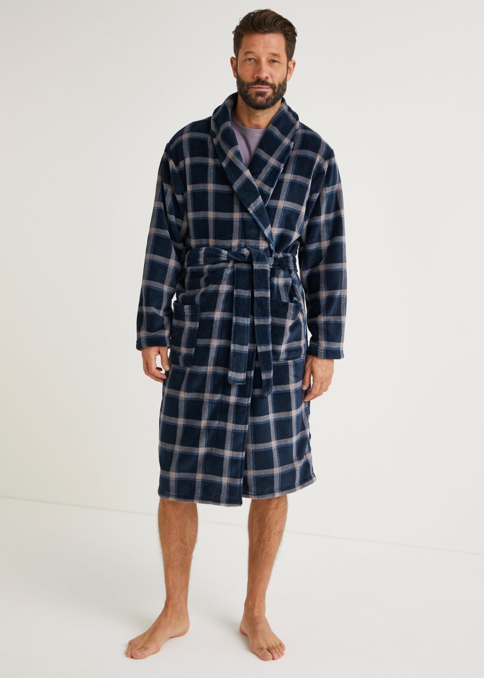 Navy Check Dressing Gown Matalan
