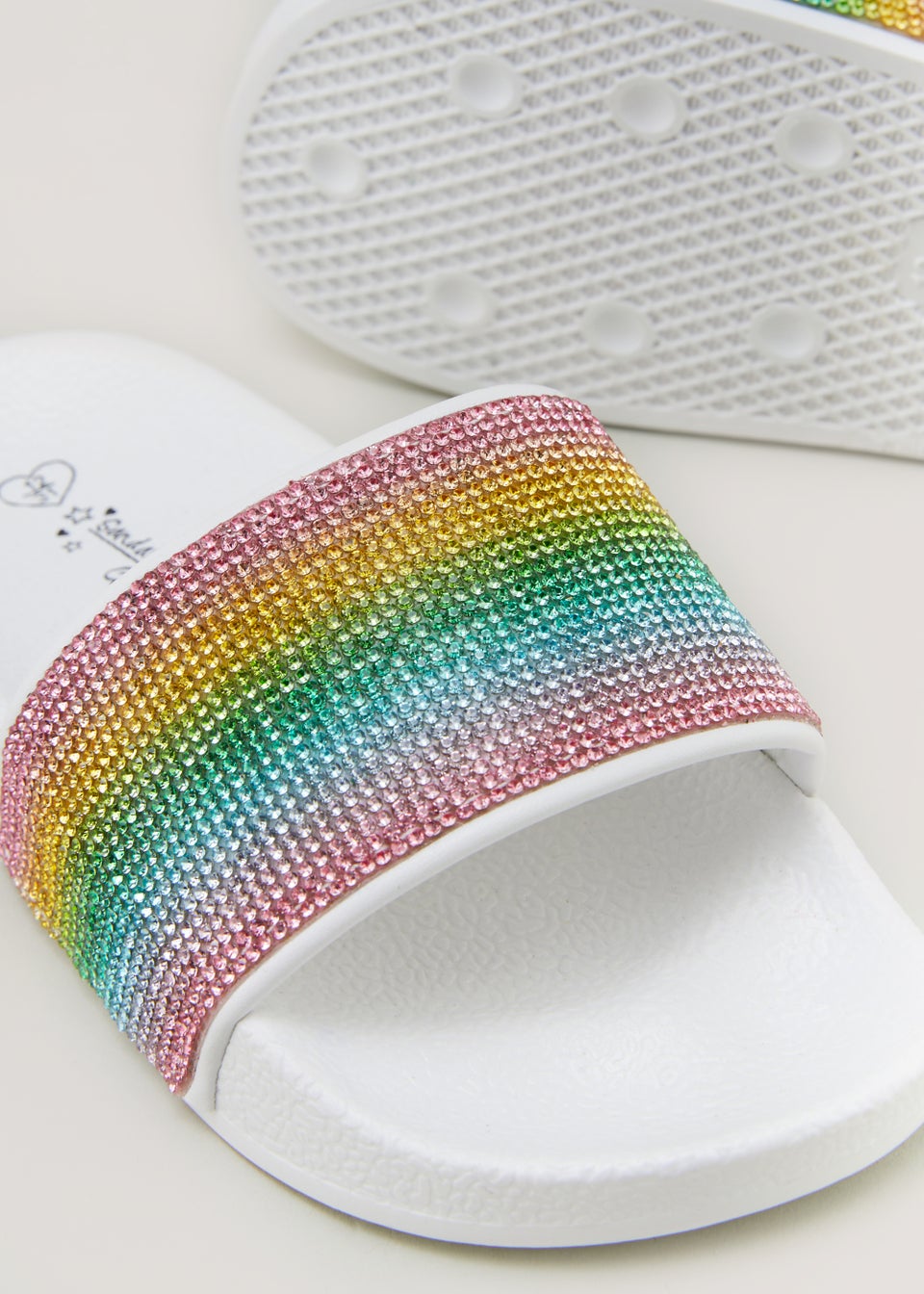 Girls White Rainbow Diamante Sliders Younger 10 Older 5 Matalan
