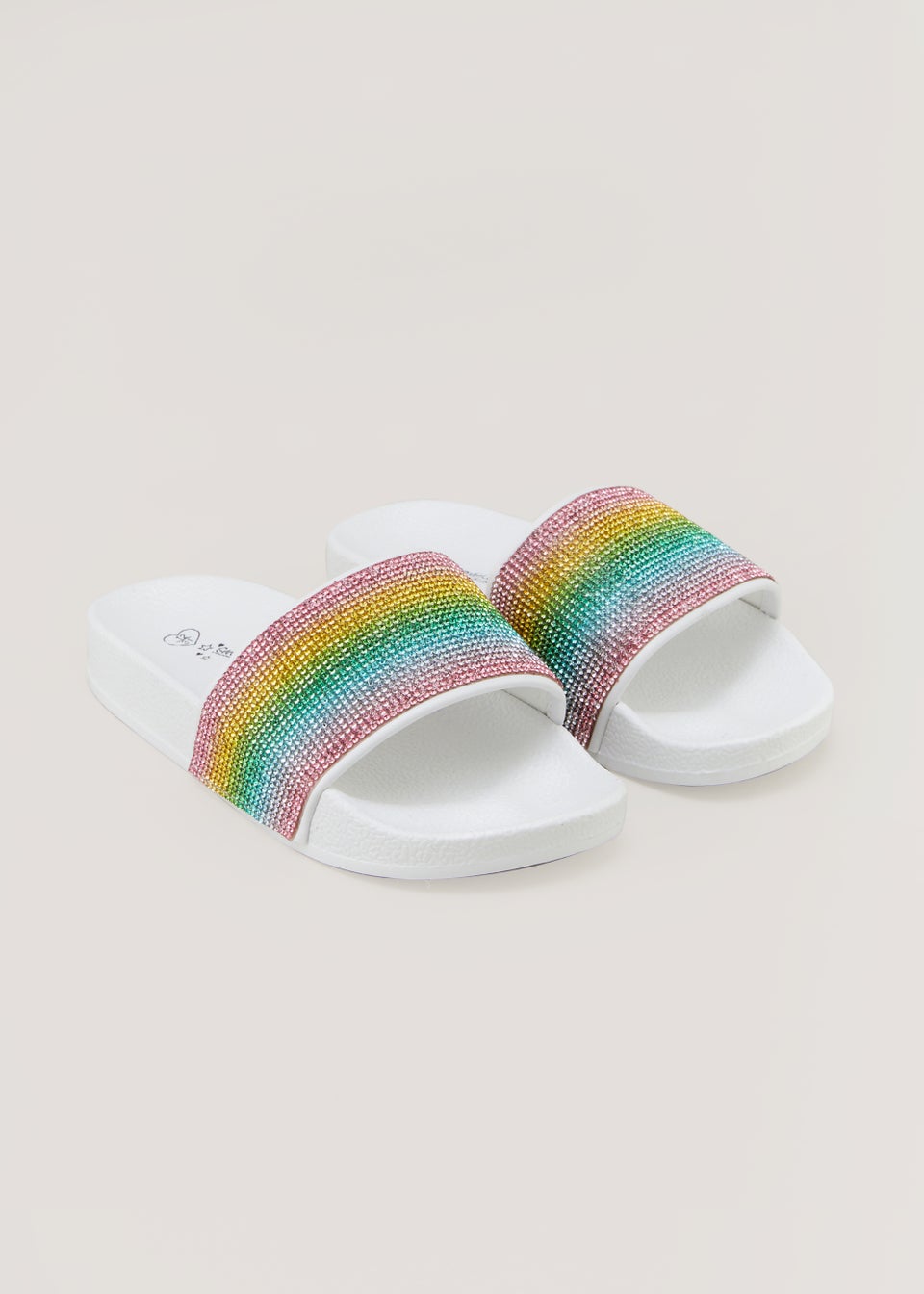Girls White Rainbow Diamante Sliders Younger 10 Older 5
