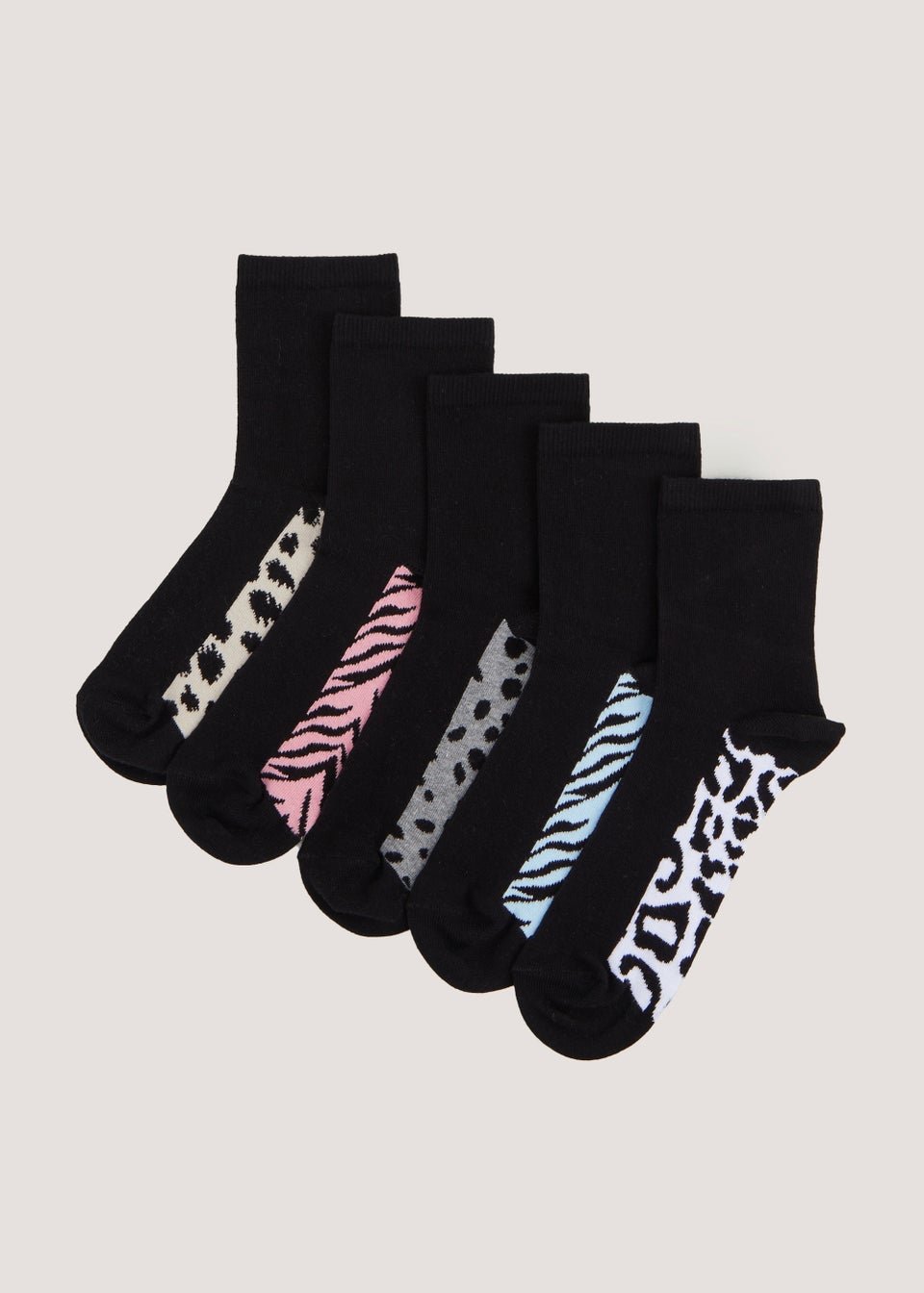 5 Pack Black Animal Print Socks