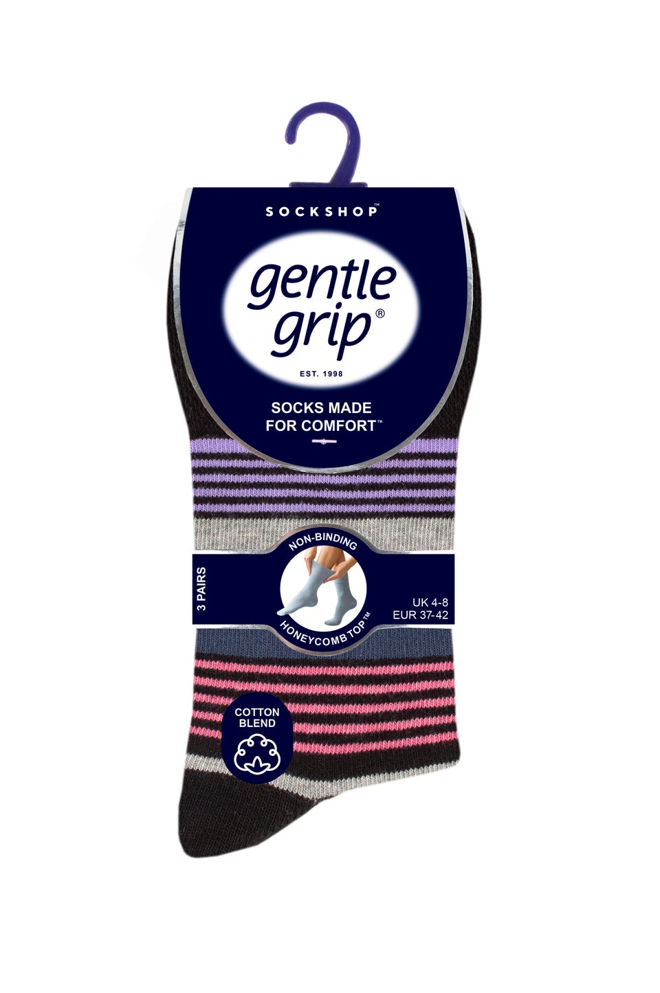 3 Pack Gentle Grip Pink Stripe Socks - Matalan