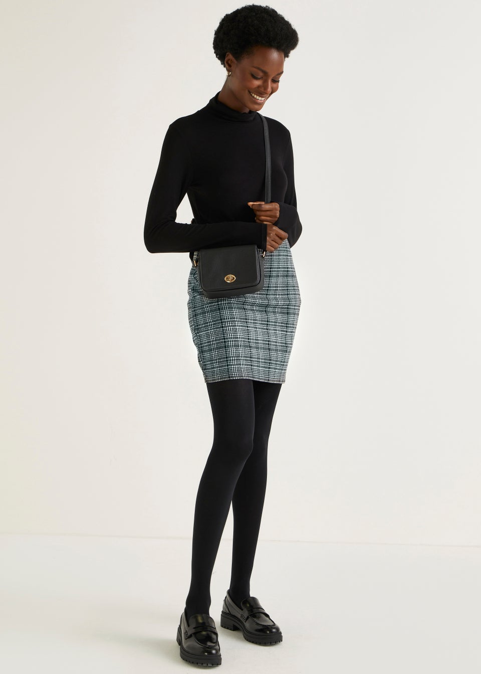Grey Check Textured Mini Skirt