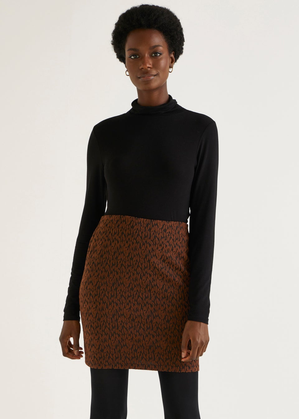 Brown Animal Print Textured Mini Skirt