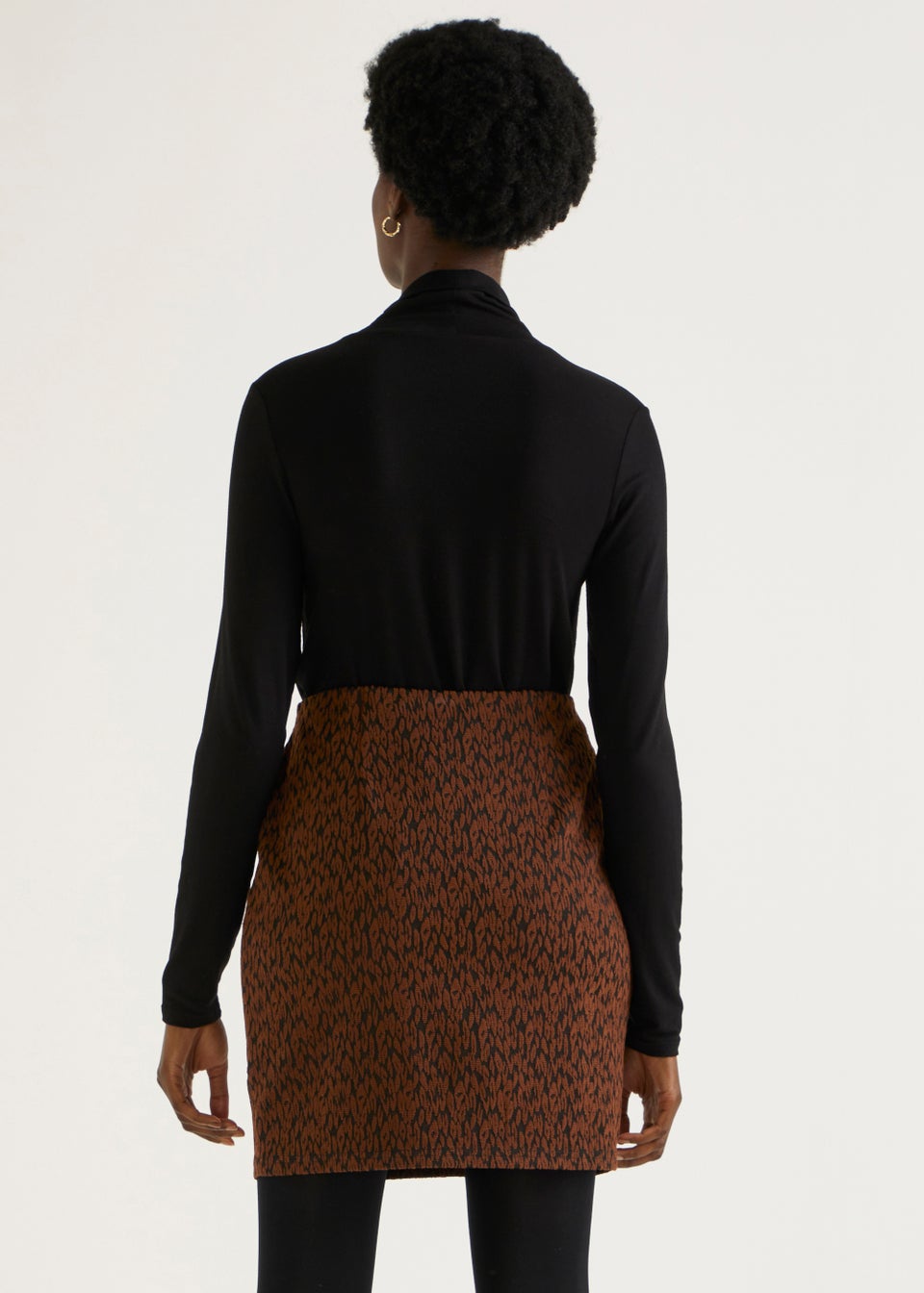 Brown Animal Print Textured Mini Skirt