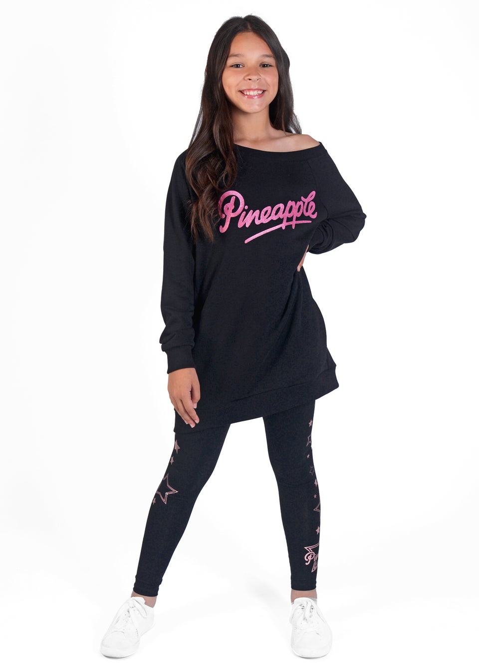 Girls Pineapple Black Glitter Logo Oversized Longline Sweatshirt 5 13yrs Matalan