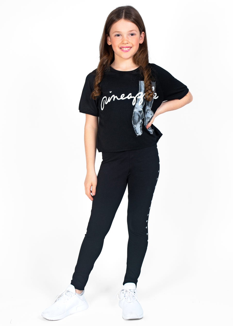 Girls Pineapple Black Heart Stud Leggings 5 12yrs Matalan