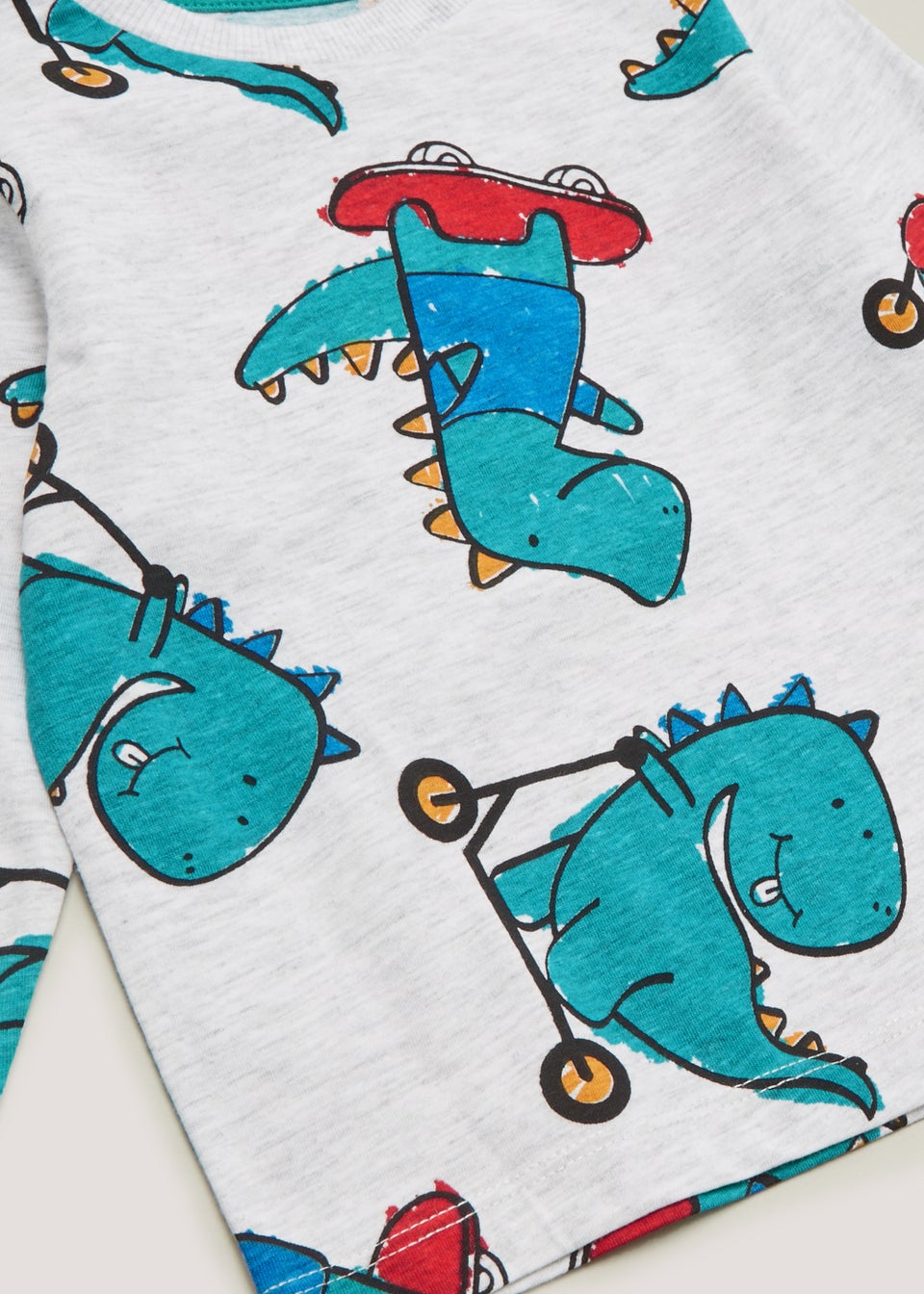 Boys Grey Marl Dinosaur Print Long Sleeve T-Shirt (9mths-6yrs)