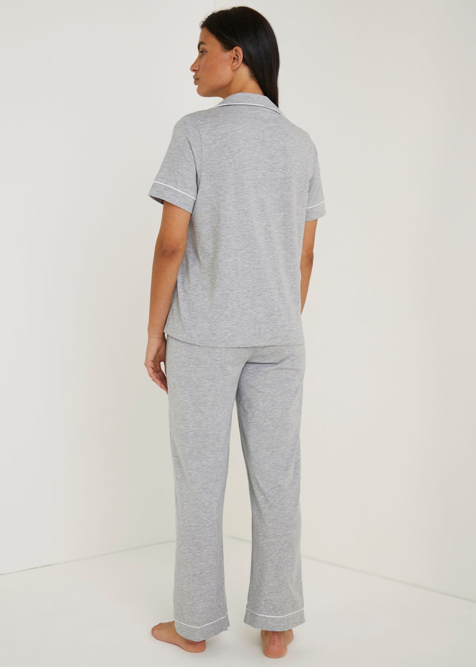Grey Marl Button Up Pyjama Set (Long Length)