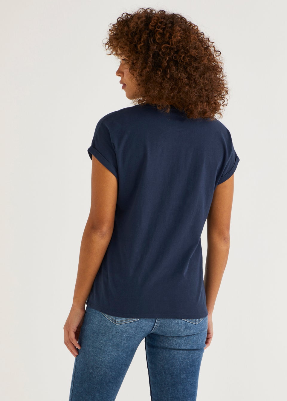 Navy Happy Slogan T-Shirt
