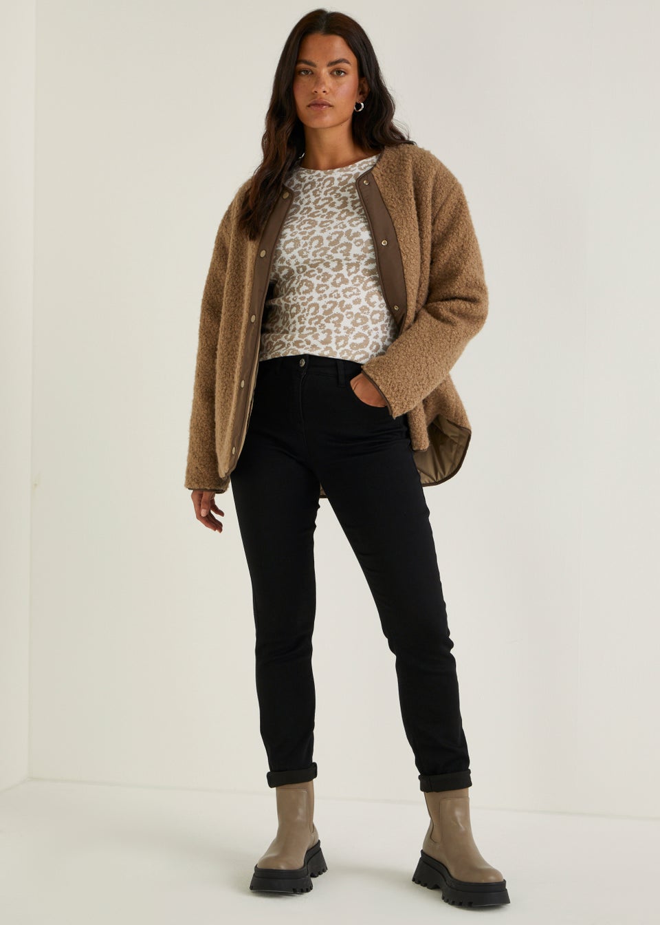 Beige Animal Print Long Sleeve T-Shirt