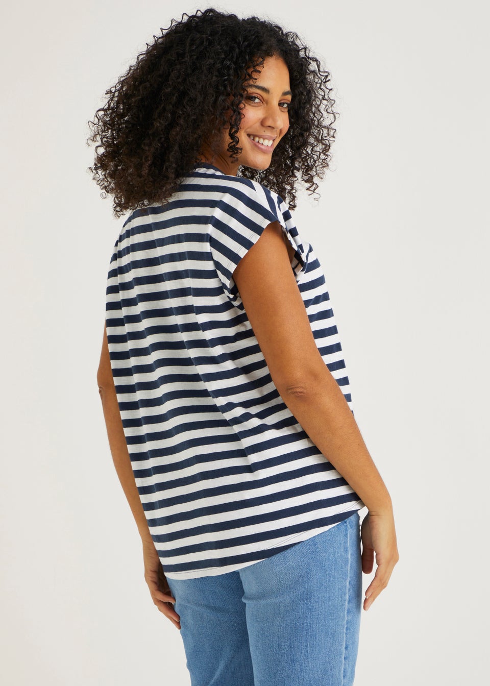 Navy Stripe Essential Longline Cotton TShirt Matalan