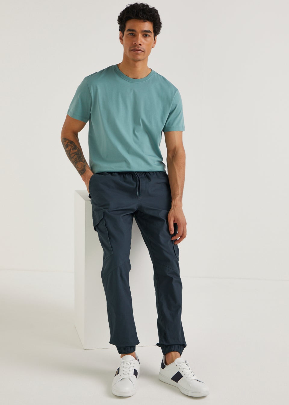 Grey Cuffed Slim Fit Cargo Trousers