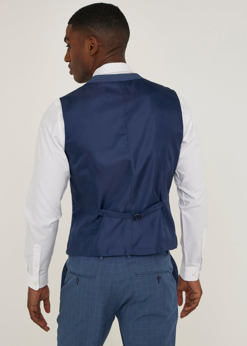 Taylor Wright Hemsworth Blue Check Slim Fit Suit Waistcoat