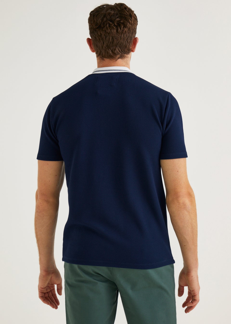 Navy Textured Zip Polo Shirt