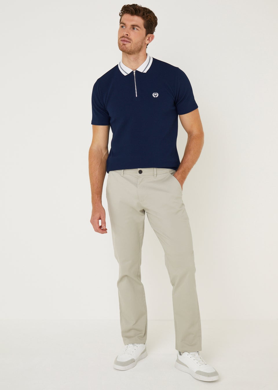 Beige Straight Fit Stretch Chinos