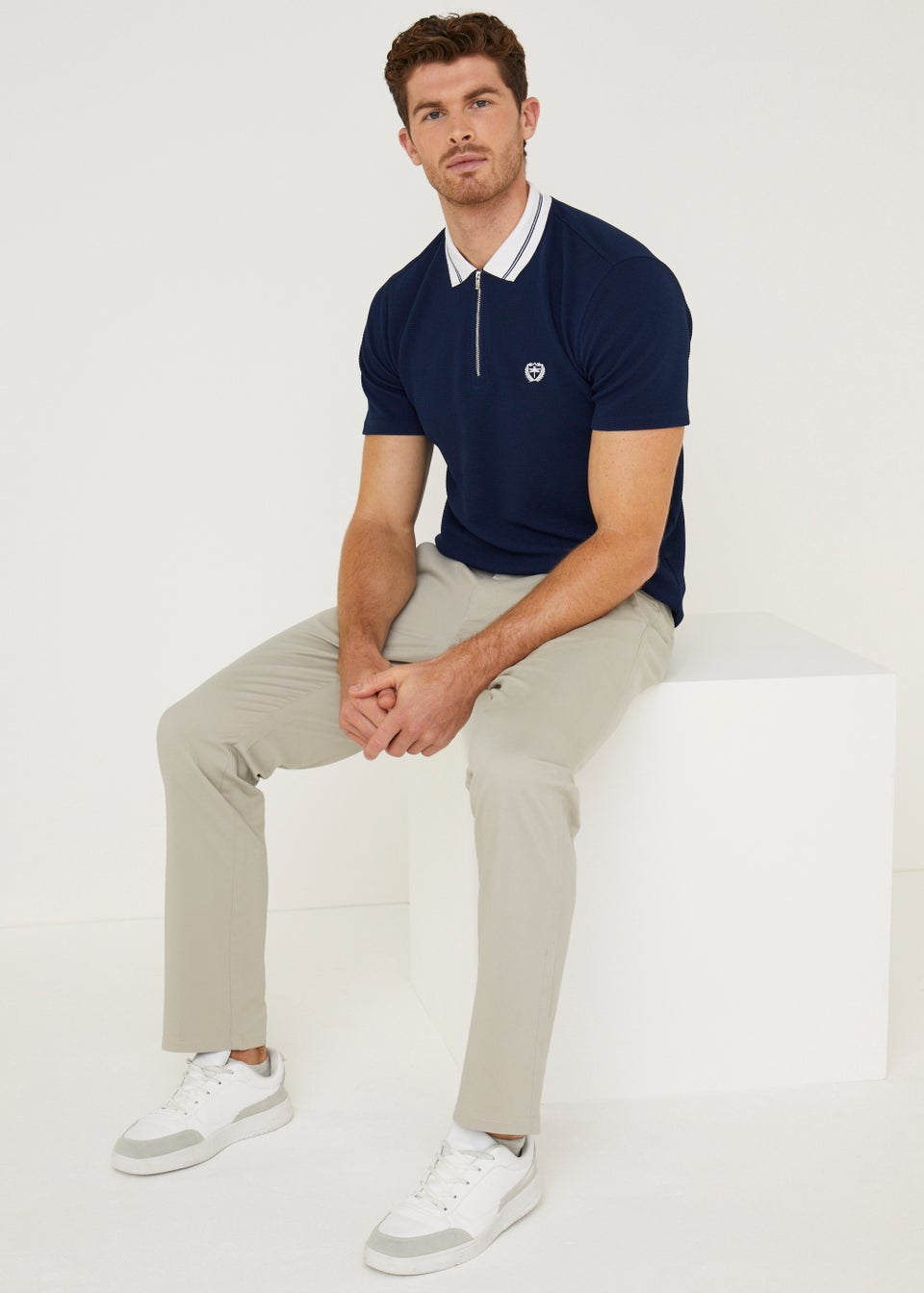 Beige Straight Fit Stretch Chinos