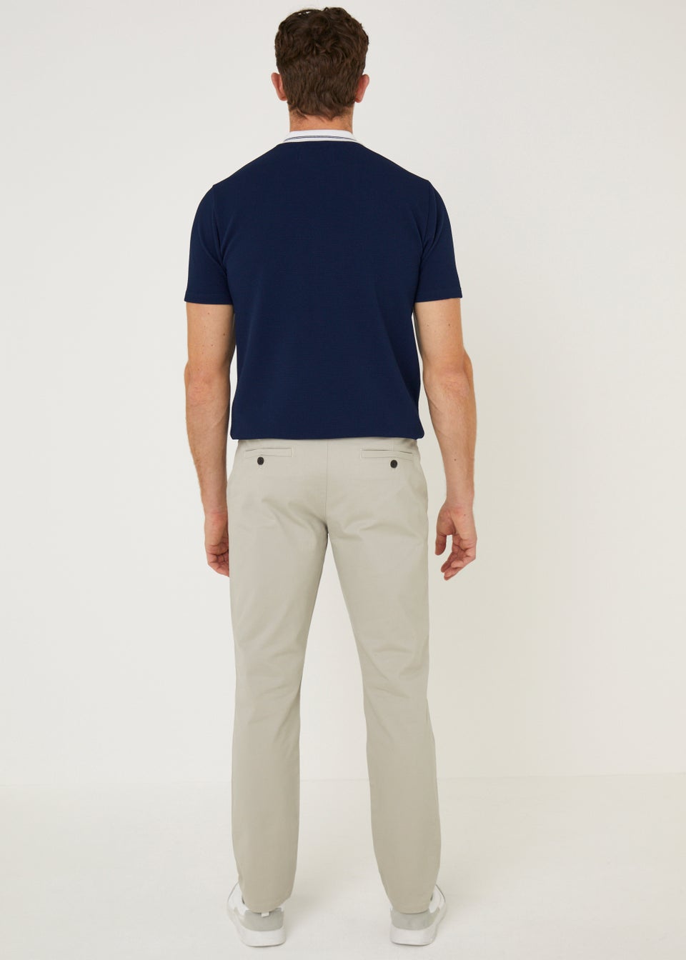 Beige Straight Fit Stretch Chinos