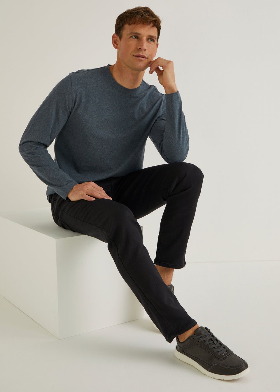 Grey Essential Long Sleeve Crew Neck T-Shirt