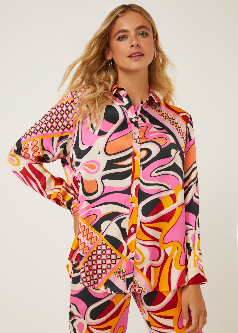 Be Beau Abstract Print Satin Shirt
