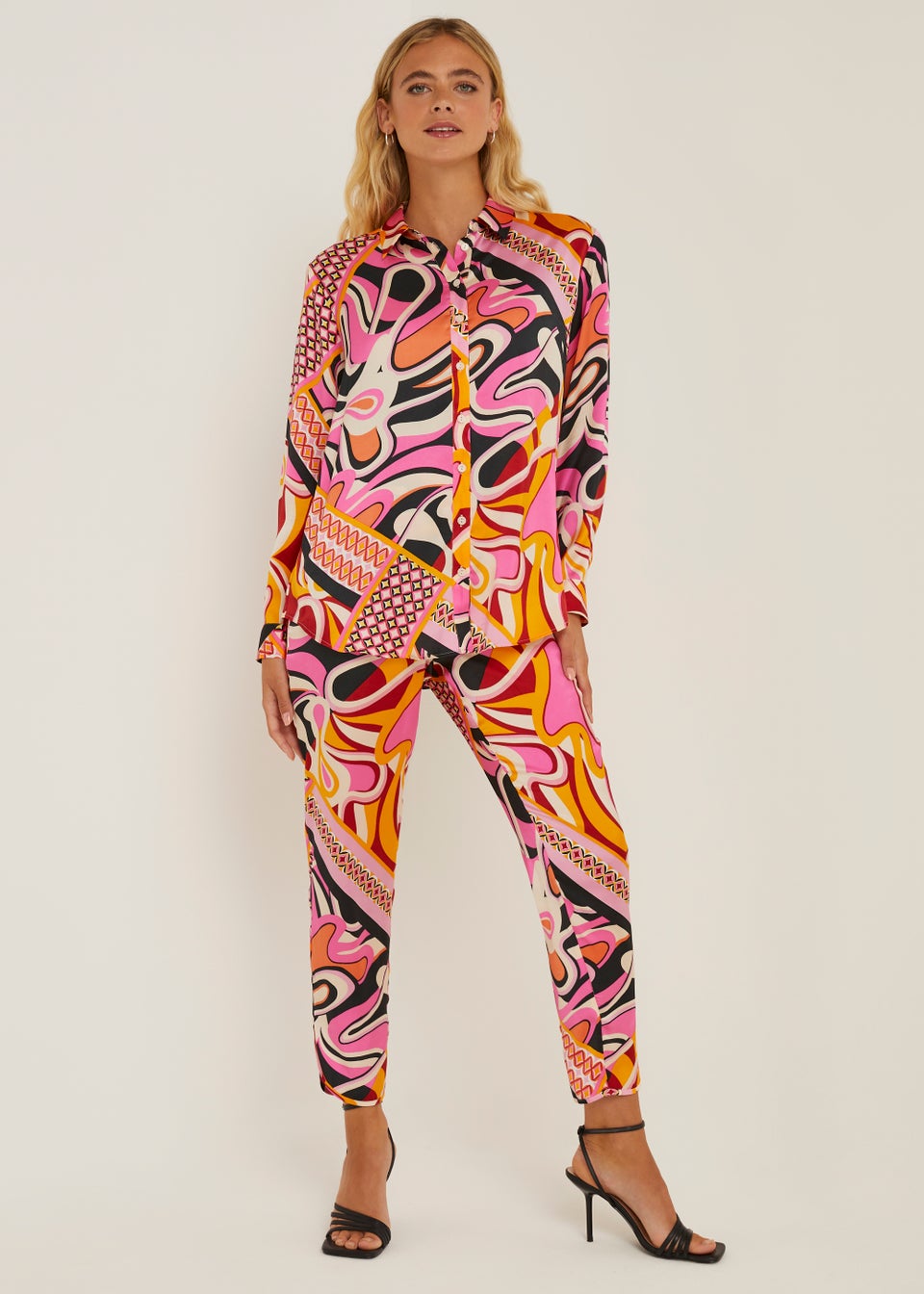 Be Beau Abstract Print Satin Shirt